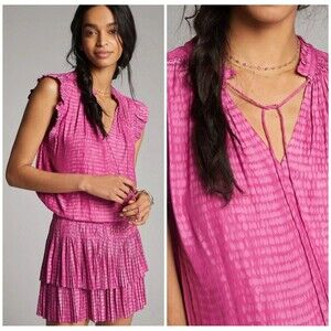 CURRENT AIR Anthropologie Maude Smocked Raspberry Mini Dress Size Small